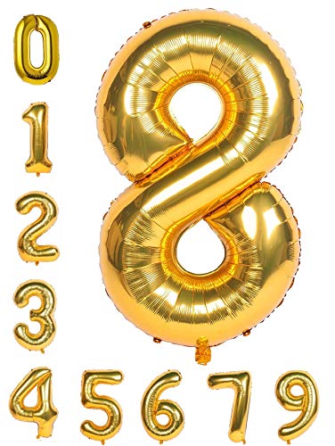 100cm ゴールデン 誕生日 バルーン 数字 , 数字8 誕生日 パーティー 飾り風船 0-9 デコレーション装飾 40インチ 大きい バルーン 結婚式 記念日 子供 大人兼用