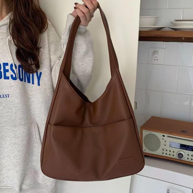 Bolso Tote de cuero marrón grande para mujer miniatura 2