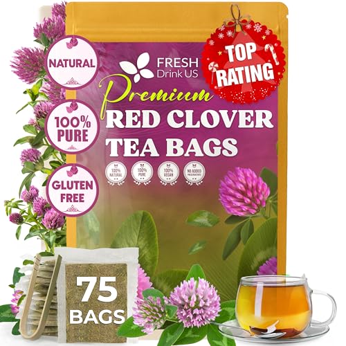 Image of FreshDrinkUS, Premium Red Clover Herbal Tea- 75 Tea Bags - Pure - Naturally Smooth & Mild Flavor - Premium Quality, Eco-Conscious Packaging. Caffeine-Free. Gluten Free. Vegan