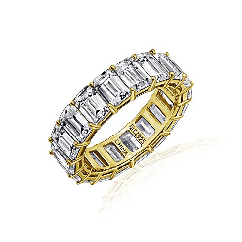 Diamonbliss Sterling or 14K Gold Clad Cubic Zicornia Emerald Cut Band Ring - Yellow Gold, Size 9