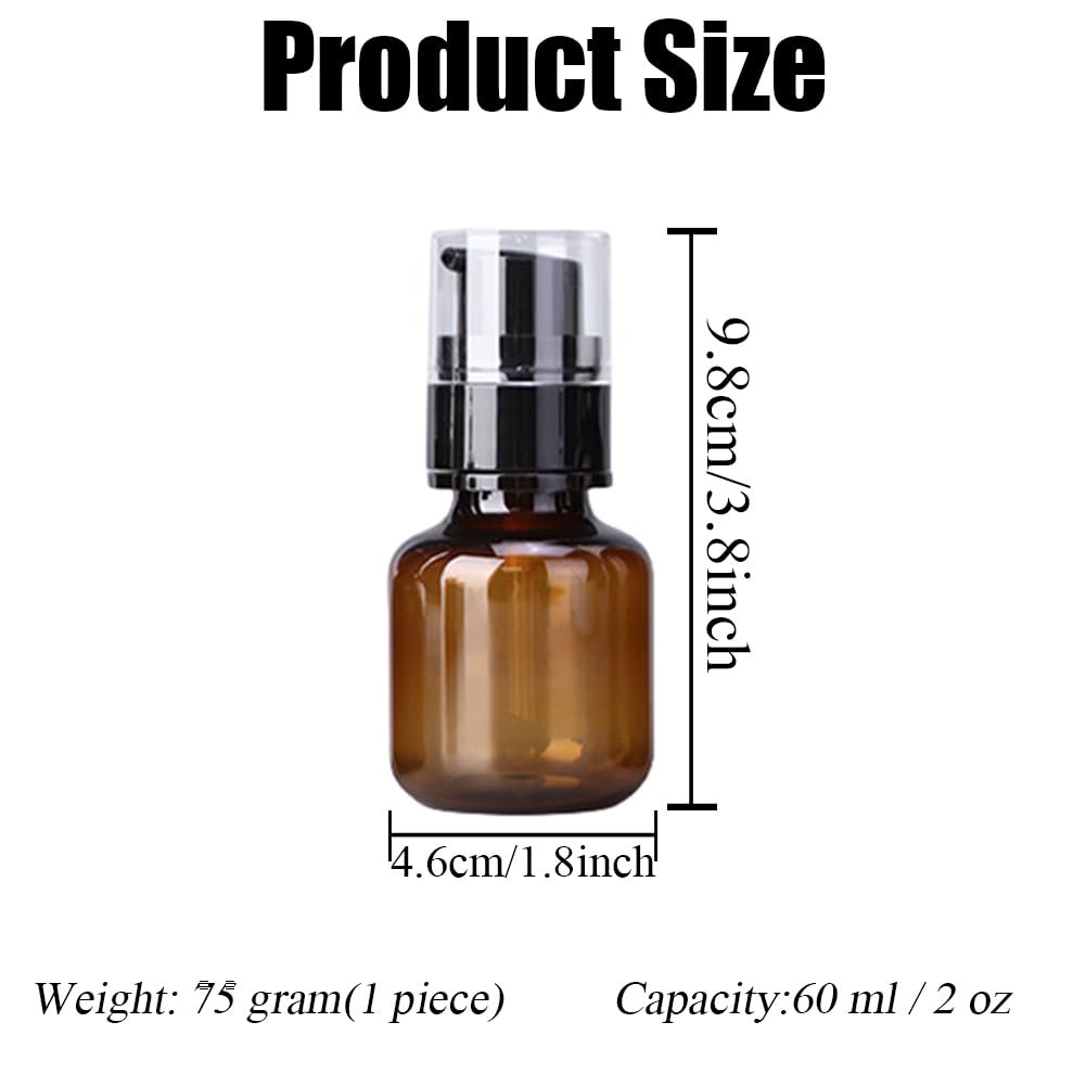 VASANA 3Pcs 60ml/2oz Amber Plastic Lotion Pump Bottles with Black Press Top Empty Refillable Makeup Cosmetic Dispenser Sample Vials Container for Essential Oil Emulsion - Image 2
