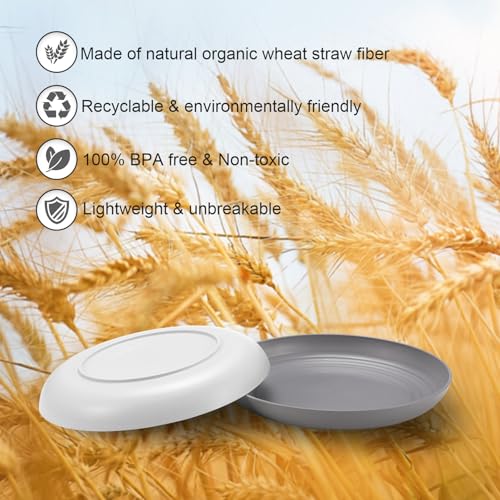HEYCOME 12 Pcs Unbreakable Deep Dinner Plates Set, 10 inch Reusable Plastic Wheat Straw Plates, Microwave and Dishwasher Safe Plate for Kitchen, Lightweight Plate for Dessert, BPA Free, White Gray by HEYCOME - Image 3