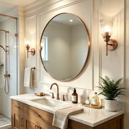 Image of ANDY STAR Champagne Bronze Mirrors for Bathroom, 30 inch Round Vanity Mirror | Anti-Rust SUS304 Metal Frame, 1'' Deep, Wall-Mounted, Ideal for Bathroom, Bedroom, Entryway