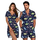 Liuqpwys Space Dinosaur His and Hers Pajamas Sets Fashion Versatile Elegant Couple Pajamas Set for Home All-day Comfort Front Placket Daily Home Wear for Women and Men