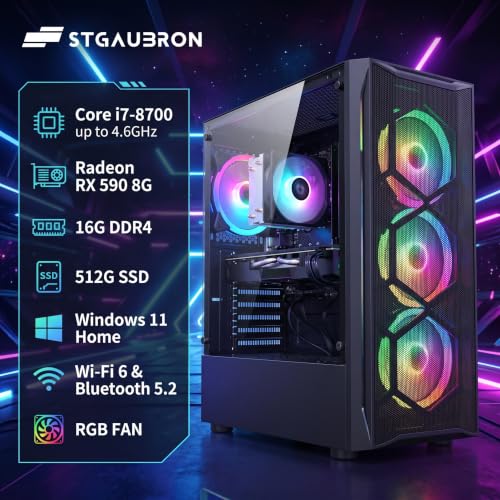 Image of STGAubron Gaming PC Desktop,Core I7-8700,RX 590 8G,16GB DDR4,512G SSD