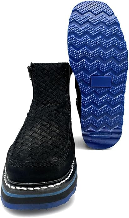 Men’s Genuine Petatillo Square Toe Double Density Double Zipper Cowboy Western Boots - Blue Sole3