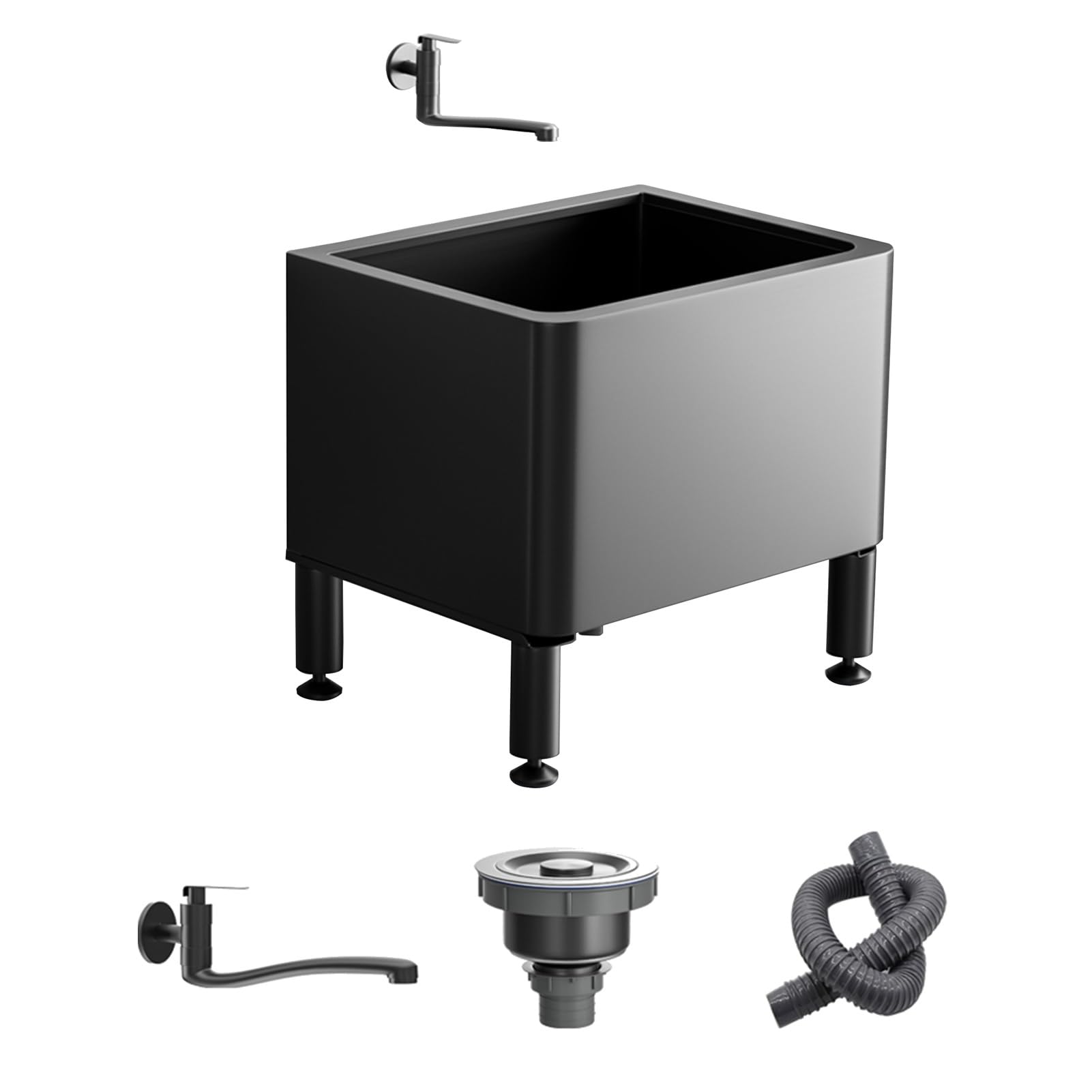 Stainless Steel Sink, Mop Service Basin, Utility Tub Mop Bucket, Commercial Mop Sink, Freestanding Wash Station for Kitchen Restaurant Garage Laundry Room(Black,B-50x38x46cm)