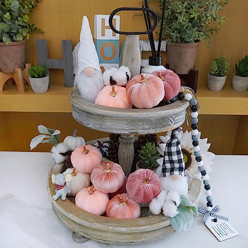 Image of Winlyn 12 Pcs Small Rustic Faux Velvet Pumpkins Decorative Blush Coral Pink Peach Ivory Fabric Foam Pumpkins 3 inch for Fall Wedding Bbay Shower Thanksgiving Halloween Table Centerpiece Decor