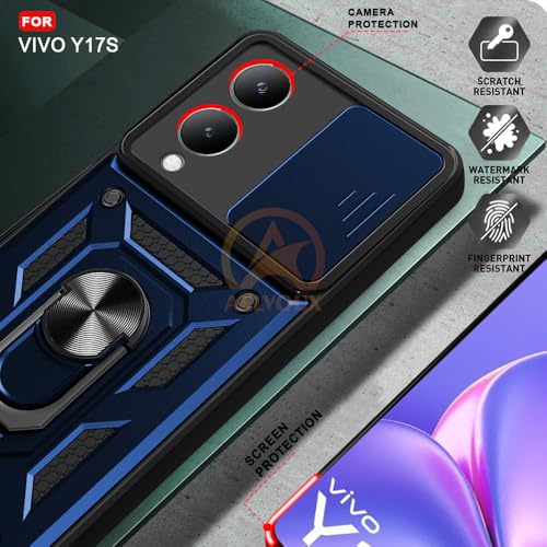 Image of Armor Bumper Back Cover Case for Vivo Y17S Rotating Camera Cover, Ring Holder & Kickstand | Heavy Duty & 360 Degree Protection Vivo Y17S Back Cover (Blue)