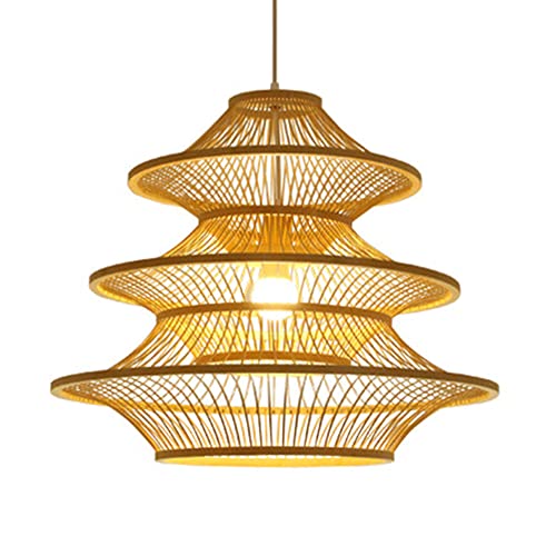 Lustre bohème suspension rotin bambou osier abat-jour cage bois cuisine salon