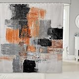 Homemissing Cortina de ducha abstracta naranja para decoración de baño, 180 x 240 cm, cortina de baño geométrica negra para niños y niñas, accesorios de baño de arte moderno, tela de poliéster