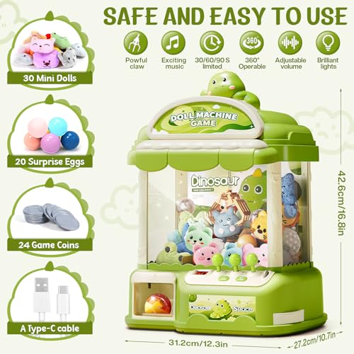 Image of Claw Machine for Kids, 30 Toys & 24 Game Coins & 20 Surprise Eggs | Musical Electronic Arcade Game Console Kids Claw Machine with Adjustable Sound, Christmas and Birthday Gift
