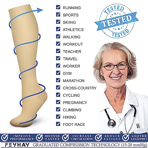 Image of FEYHAY Copper Compression Socks (3 Pairs) 15-20 mmHg Circulation is Best Athletic & Daily for Men & Women, Running, Climbing