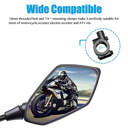 Trkimal Universal Adjustable Motorcycle Rear View Mirror - Rhombus Convex Mirror With 10Mm Clockwise Thread Bolt, 7/8” Mount Clamps For Handle Bar Of Motorcycle, Scooter, Atv, Etc. #TOP4