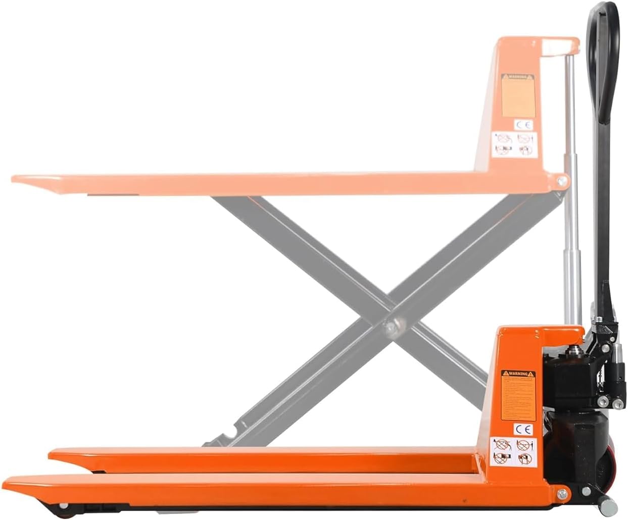 T Tory Carrier Scissor Pallet Jack, High Lift Truck, 45 x 27 Forks, 2200 lbs Cap. 31.5" Lifting Height Manual Trucks for Open Bottom Pallets