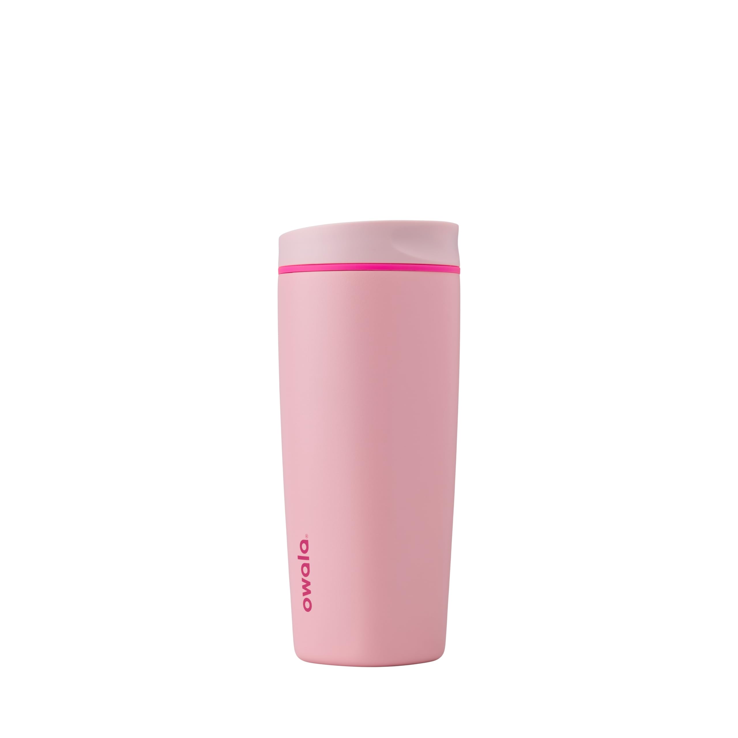 Owala SmoothSip Slider Insulated Stainless Steel Coffee Tumbler, Reusable Iced Coffee Cup, Hot Coffee Travel Mug, BPA Free 590ml, Pink (Pucker Up)