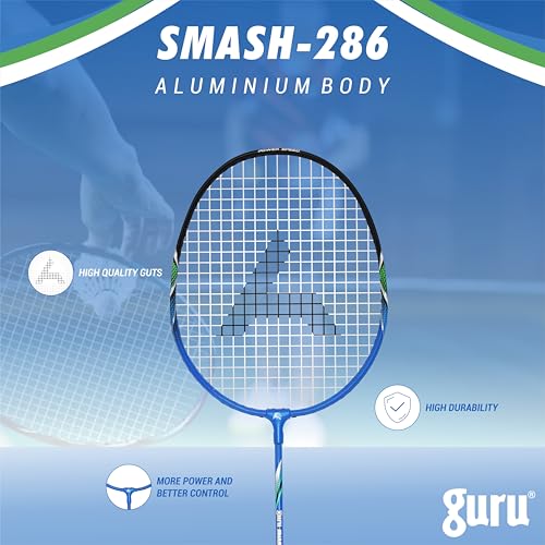 Image of GURU Smash-286 Heavy Duty Aluminium Badminton Racket Pack of 1 with Cover