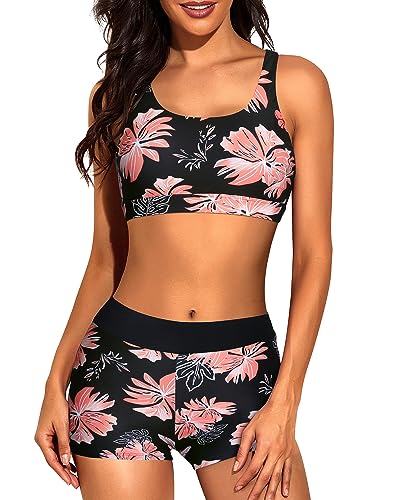 Image of Tempt Me 3 Piece Tankini Swimsuits for Women Athletic Bathing Suits Swim Tank Top with Boy Shorts and Bra Modest Swimwear