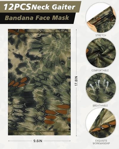 Image of Cuffbow 12 Pack Men Balaclava Neck Gaiter Cooling Breathable Face Mask UV Protection Scarf Hiking Bandana for Men /Women