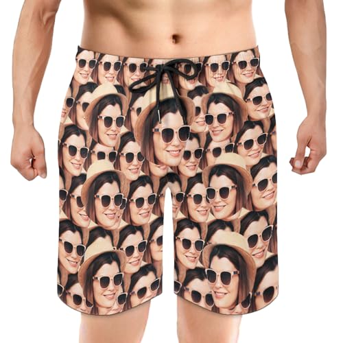 Personalized Face Photo Men's Swim Shorts - Custom Tropical Printed Swim Shorts Swimwear - Beach Shorts Gift Ideas
