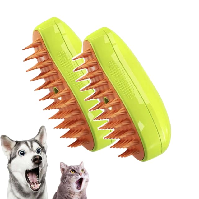 Dampfbürste für Katzen und Hunde, elektrischer Sprüher für Massage, Haustierpflege, 3-in-1, elektrische Sprays, Massagekämme, 2 Stück, Grün