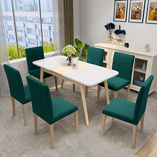 MAXIJIN Stretch Velvet Chair Covers for Dining Chairs Set of 4 Removable Velour Dining Chair Covers Plush Chair Slip Covers for Dining Room,Hotel,Kitchen,Ceremony (Deep Teal - Image 3