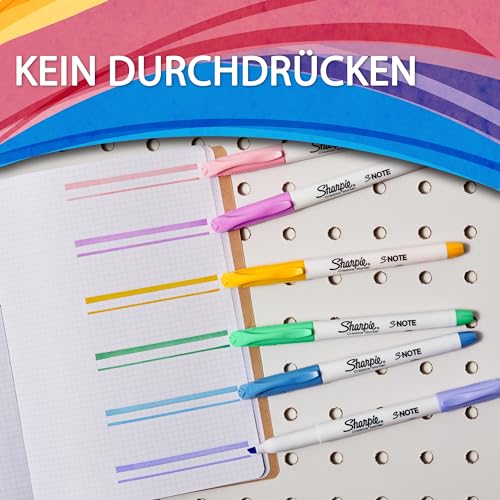 Sharpie S-Note Textmarker & Kreative Markerstifte | SchreibenMalenMarkieren & Mehr | gemischte Pastellfarben | 2-in-1 Keilspitze (Breit & Fein) | 4 Stück Highlighter