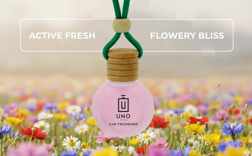 Image of UNOAROMA Active Fresh Car Air Freshener, Long Lasting Hanging car perfume, Toxin-Free Oil in Glass Bottle with Wooden Diffuser, Car Accessories for fresh aroma, Last Up to 60 Days (15mlx2)