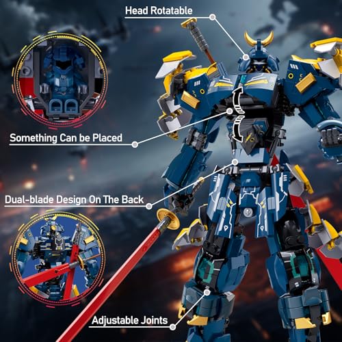 Image of HIGH GODO Samurai Mech Warrior Building Set, Double Swords Armor Robot Openable Cockpits Model Kit, Ideas City Justice Hero Soldier Ninja Gift for Adults Teens 14+ (765PCS)