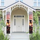 Willkommens-Türbanner für die Haustür, Pusteblume im Sonnenuntergang, Wandbehang, dekoratives Veranda-Banner, saisonales Veranda-Schild, Haustürabdeckung, Innenwandhintergrund, 30 x 180 cm, 2 Stück