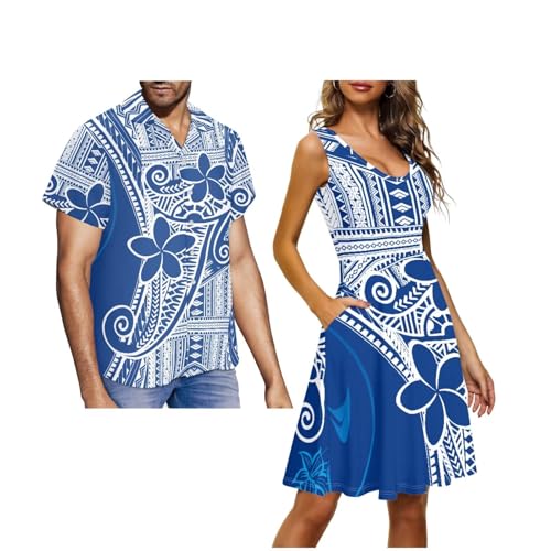 Image of Dreaweet Summer Dresses for Women A-Line Sleeveless Flowy Sun Dresses,Men's Casual Button-Down Shirts,Couple Matching Outfits