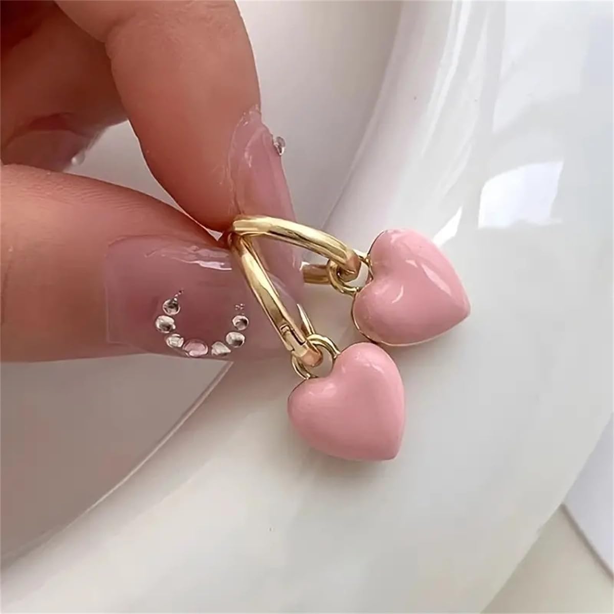 Enamel Heart Huggie Hoop Earrings for Women Gold-Toned Chunky Love Hearted Drop Dangle Hoop Earring Lightweitght Wedding Prom Fashion Valentine Jewelry - Image 4
