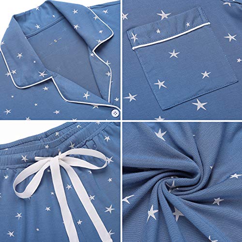 Image of Pjmlifecoco Women's Modal Pajama Set Short Sleeve Button Down Two Piece Soft Sleepwear with Shorts Loungewear S-XXL