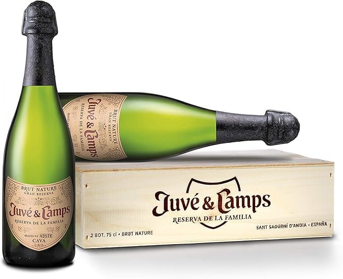 Juvé & Camps Estuche Madera Regalo 2 Botellas - Envío 24 h - Cava Reserva de la Familia Gran Reserva Brut Nature | Caja de madera 2 botellas de 75 cl