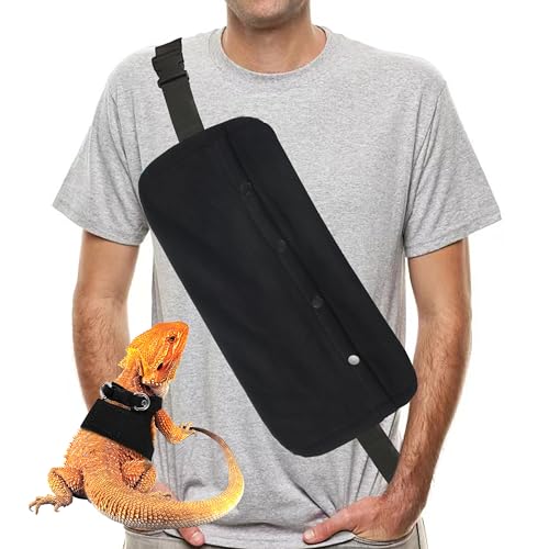Bearded Dragon Leash and Harness Set Beardie Carrier Lizard Adjustable Harness with Leather Wings and Sling Bag Reptile Small Pet Backpack Batwing Accessories (Black)