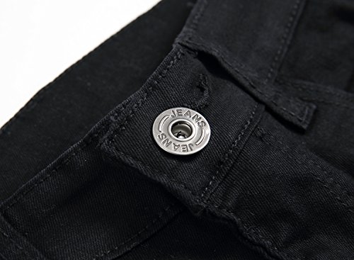 Boy's Black Slim Fit Skinny Jeans Ripped Elastic Waist Pants With Zipper For Kids,Black,16 Slim #TOP3