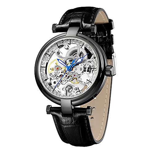 Montre steampunk squelette automatique homme femme montre cuir doré 40mm