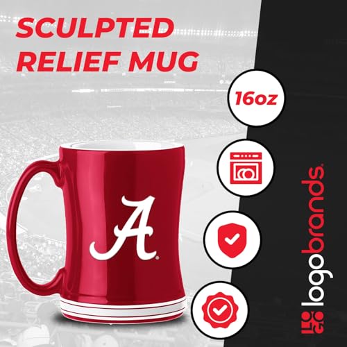 Image of Logo Brands NCAA Alabama Crimson Tide 14 oz Relief Coffee Mug - Officially Licensed Mug, Sculpted 3D Logo and Team Colors - Comfortable Handle and Glossy Finish for College Sports Fans