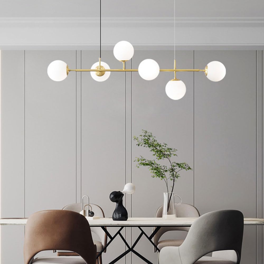6 luces E27 Lámpara de araña moderna del norte de Europa Lámpara de bola de cristal Industrial 51 "Lámpara colgante de techo para sala de estar Comedor Decoración de arte Restaurante