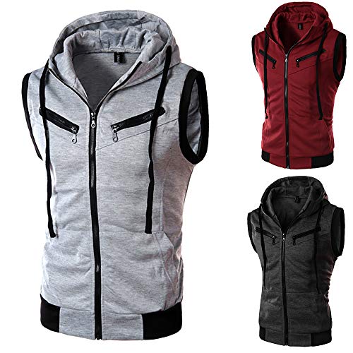 Gilet sans manches pour hommes avec capuche et poches à zip pour bodybuilding - Débardeurs de sport avec capuche pour entraînement en salle de gym, L