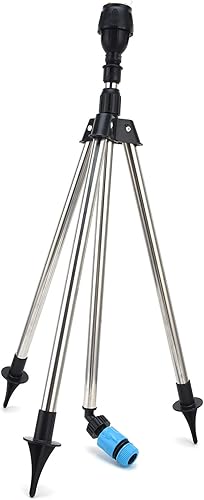 Miniatura 6 de Haofy Aspersor de riego de jardín giratorio de 360 grados, negro, acero inoxidable y plástico, altura y ángulo ajustables, fácil de usar, ahorro de