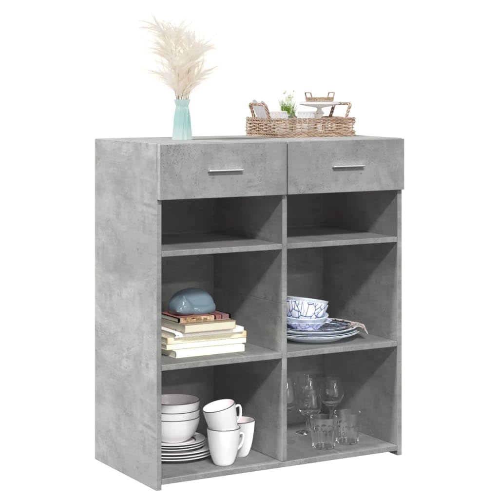 Szafka szarość betonu 80x42,5x93 cm materiał drewnopochodny z 2 szufladami pojemna komoda do przechowywania do salonu przedpokoju sypialni łatwa w czyszczeniu meble stabilne i odporne na wilgoć