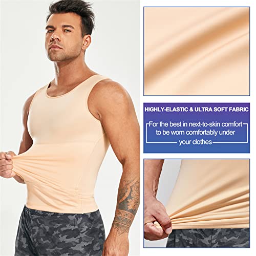 Eleady Mens Slimming Body Shaper Vest Compression Shirt Abs Abdomen Shapewear Workout Tank Top Undershirt (Large, Beige Tops) #TOP2