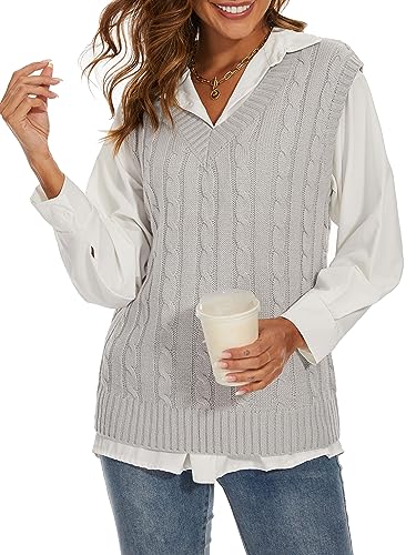 Spicy Sandia Women's V Neck Sweater Vest Oversized Sleeveless Cable-Knit Tops Chunky Loose Casual for Fall Winter3