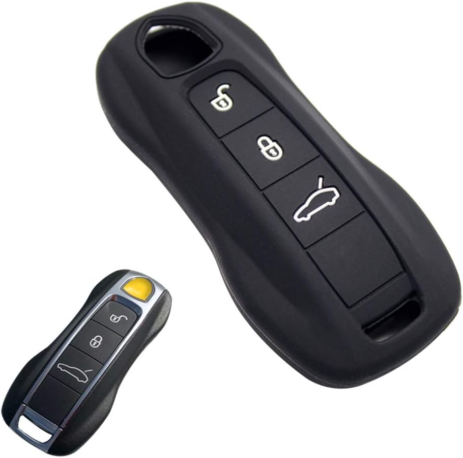 ECOiNVA for Porsche Cayenne Panamera Cayman 911 Silicone Keycase Car Key Case Fob Cover (B-Black)