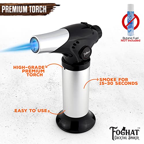 Foghat Cocktail Smoker Kit - Bourbon Barrel Oak Fuel Wood Shavings & Smoking Torch (No Butane) - Infuse Cocktails, Whiskey, Cheese & Meats