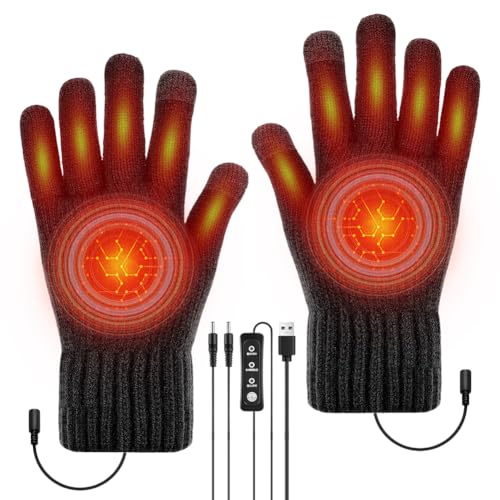 Beheizbare Handschuhe, USB Handschuhe für Damen Herren, Winterhandschuhe Touchscreen Skihandschuhe Fahrradhandschuhe mit 3-stufige Temperaturregelung 45-40-37 °C