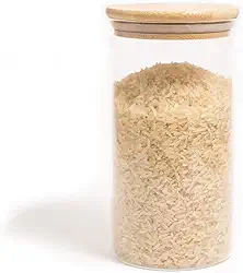 Oikos - Pote de Vidro 1,1L com Tampa de Bambu Hermético Redondo Flat