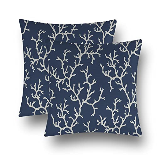 blue and coral throw pillows - Nautical Coastal Throw Pillow Covers Set of 2 Ocean Beach Themed Coral Branch Sofa Pillowcase Decorative Sea Life Couch Cushion Cover for Bedroom Living Room, 18