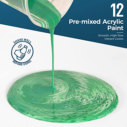 Viswin Basic Acrylic Pouring Paint Set, Set Of 12 Bottles (2.03Oz/60Ml), Pre-Mixed High Flow Acrylic Pouring Paint Kit With Cups, Gloves, Canvas, Pouring Painting Art Supplies #TOP3